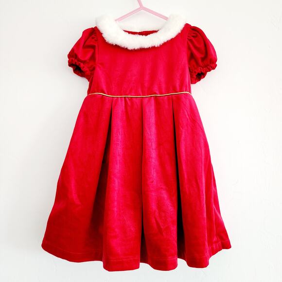 Max Studio Girl's 3T Red Velvet Holiday Dress White Fur Collar Short Sleeve - Picture 1 of 6